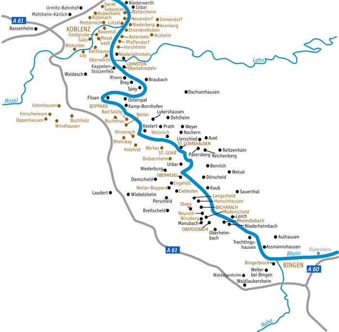 Städte Am Rhein Karte | goudenelftal