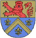 In geteiltem Schild ein roter L�we (Katzenelnbogen) und zwischen goldenen Lilien (St. Goar) ein goldener Sparren.