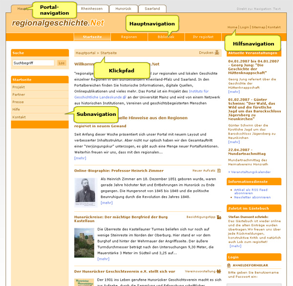 Die einzelnen Navigationen von regionalgeschichte.Net