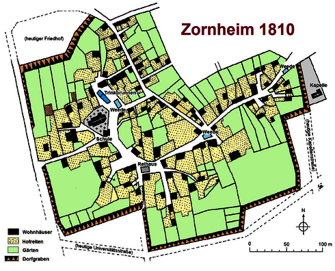 Ältester Katasterplan Zornheims von 1810 (Nachzeichnung)