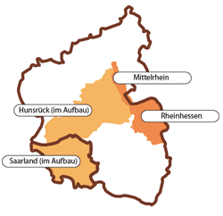 Skizze mit den vier regionalen Bereichen des Portals Skizze mit den vier regionalen Bereichen des Portals