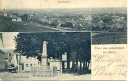 Marktplatz mit dem Kriegerdenkmal 1870/71, welches heute auf dem Friedhof steht; Ansichtskarte abgestempelt 22.08.1910