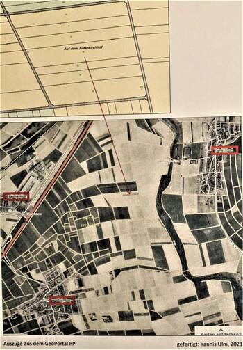 Lageplan "Judenfriedhof". Flur zwischen Udenheim, Daulheim, Sörgenloch