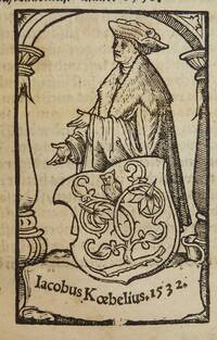 Jakob Köbel mit seinem Wappen auf einem Holzschnitt von 1532.