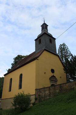 Protestantische Kirche in Niederkirchen. Barocker Saalbau, bez. 1723