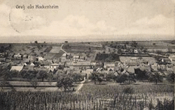 Das Bild zeigt eine alte Postkarte aus Hackenheim