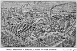 Firma Bürsten- und Pinselfabrik Bocks & Co. in Nisterhammer. Im Hintergrund 28 Beamten und Arbeiter Wohnungen. Erschienen in der Westerwälder Zeitung 1928.