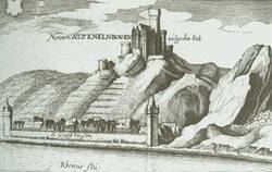 Ansicht von St. Goarshausen und Burg Katz. Auszug aus der Topographia Hassiae von Matthäus Merian