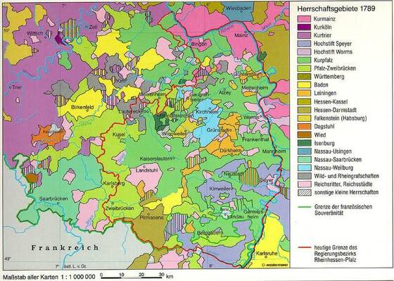 Karte der Herrschaftsgebiete in Rheinhessen 1789