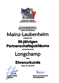 Abb. 9: Urkunde zur 50-jährigen Partnerschaft
