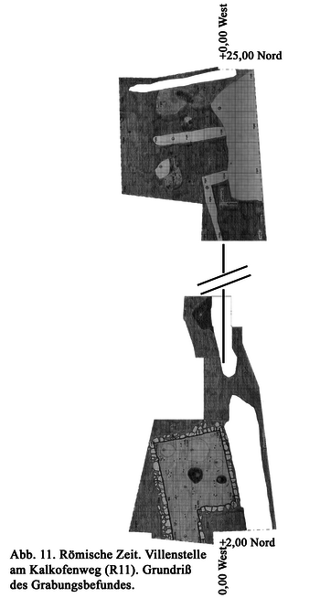 Abb. 11: Römische Zeit. Villenstelle am Kalkofenweg (R11). Grundriss des Grabungsbefundes.