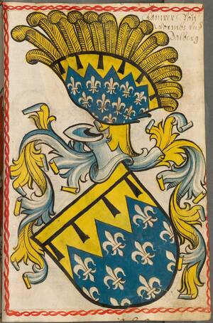 Wappen der Kämmerer von Worms aus dem Scheibler'schen Wappenbuch, Bayerische Staatsbibliothek Cod.icon 312c, S. 382.