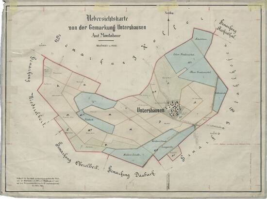 Übersichtskarte Gemarkung Untershausen 1867