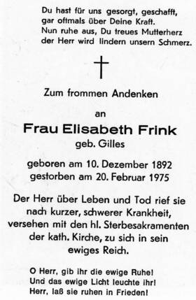 Totenzettel Elisabeth Frink 1975.