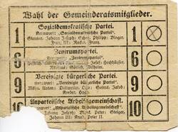 Abb. 6: Als Beispiel ein überlieferter Stimmzettel der Gemeinderatswahl vom 15. November 1925