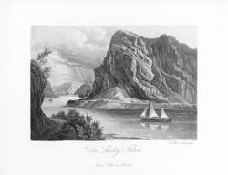 Der Loreley-Felsen 1840 in J.J. Tanner: Andenken an den Rhein. Eine Sammlung der schönsten Ansichten des Rheins zwischen Mainz und Cöln. Gezeichnet und gestochen von J. J. Tanner, Mainz 1840.